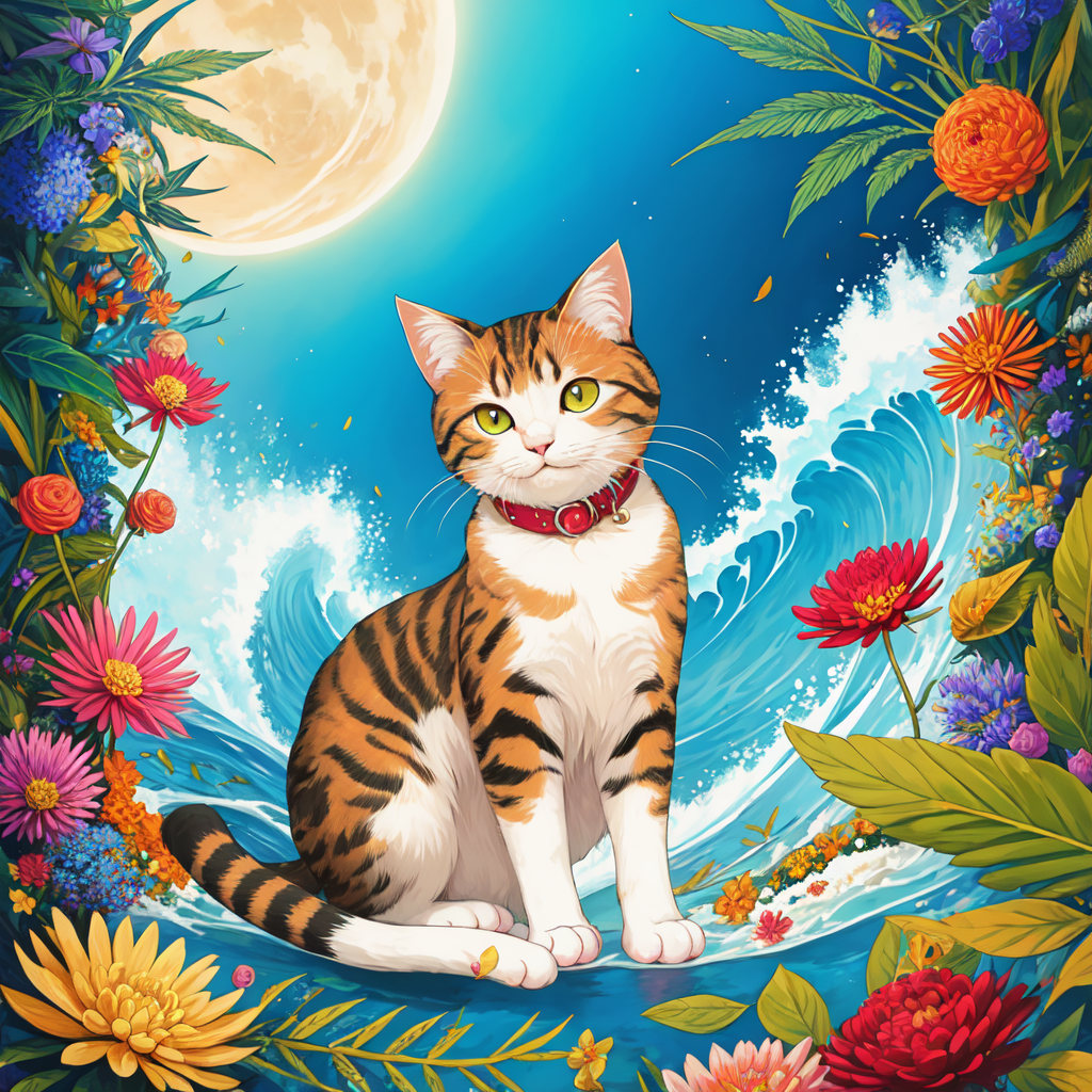 08730-3377406712-masterpiece, top quality, best quality, official art, beautiful and aesthetic, a wave scene and big weed buds around cat,(cat ca.png